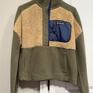 Columbia Olive & Tan Sherpa Jacket with Navy Trim
